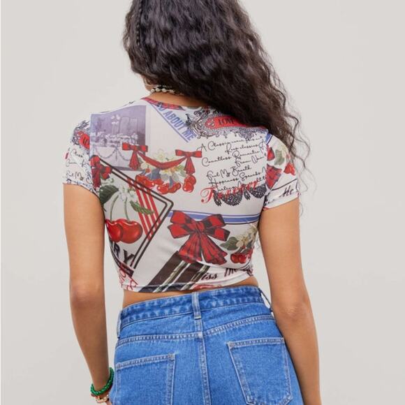 Cider Mesh Abstract Pattern Top Short Sleeve Size M Pullover - Picture 9 of 13